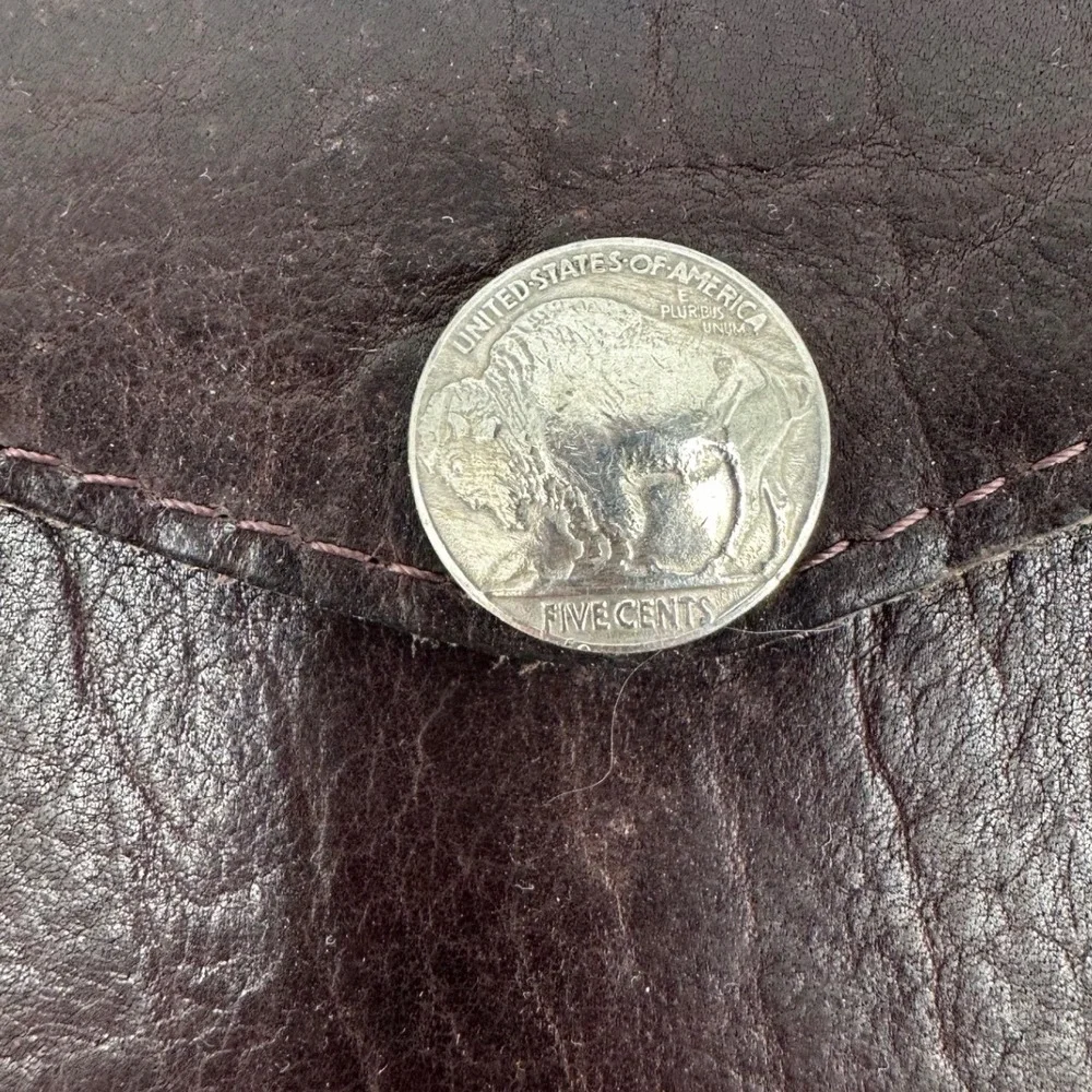 The‎ Buffalo Billfold Company Brown Leather Trifold Wallet Buffalo Nickel Snap
